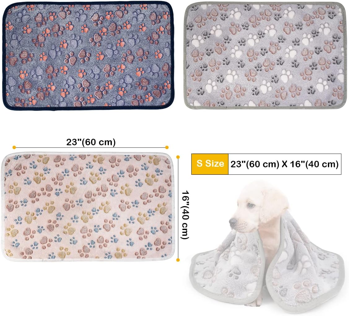 1 Pack 3 Dog Blankets, Soft Fluffy Fleece Pet Blanket Warm Sleep Mat Paw Print Design Puppy Kitten Throw Blanket Doggy Mat, Blanket for Dogs