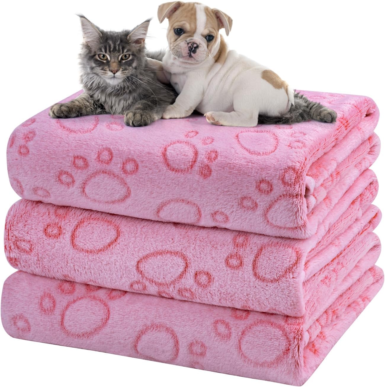 1 Pack 3 Dog Blankets, Soft Fluffy Fleece Pet Blanket Warm Sleep Mat Paw Print Design Puppy Kitten Throw Blanket Doggy Mat, Blanket for Dogs
