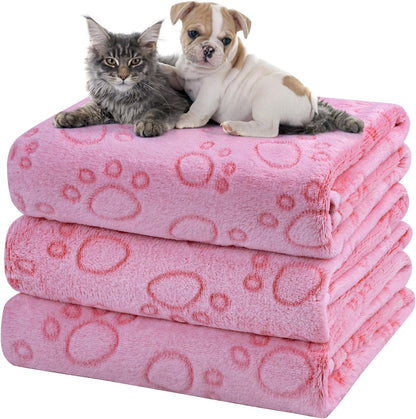 1 Pack 3 Dog Blankets, Soft Fluffy Fleece Pet Blanket Warm Sleep Mat Paw Print Design Puppy Kitten Throw Blanket Doggy Mat, Blanket for Dogs