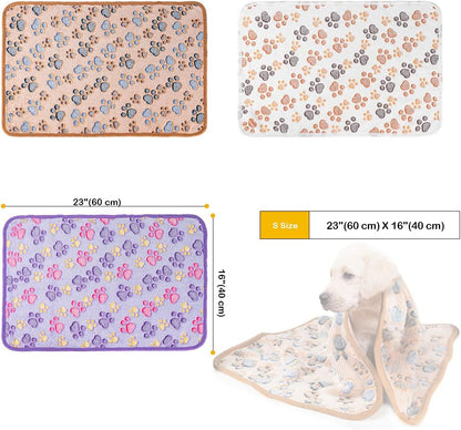 1 Pack 3 Dog Blankets, Soft Fluffy Fleece Pet Blanket Warm Sleep Mat Paw Print Design Puppy Kitten Throw Blanket Doggy Mat, Blanket for Dogs