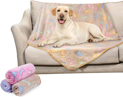 1 Pack 3 Dog Blankets, Soft Fluffy Fleece Pet Blanket Warm Sleep Mat Paw Print Design Puppy Kitten Throw Blanket Doggy Mat, Blanket for Dogs