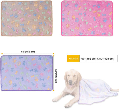 1 Pack 3 Dog Blankets, Soft Fluffy Fleece Pet Blanket Warm Sleep Mat Paw Print Design Puppy Kitten Throw Blanket Doggy Mat, Blanket for Dogs