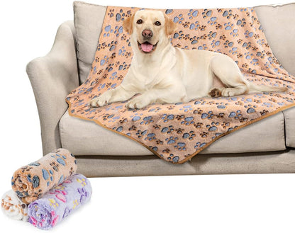 1 Pack 3 Dog Blankets, Soft Fluffy Fleece Pet Blanket Warm Sleep Mat Paw Print Design Puppy Kitten Throw Blanket Doggy Mat, Blanket for Dogs