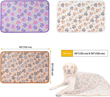 1 Pack 3 Dog Blankets, Soft Fluffy Fleece Pet Blanket Warm Sleep Mat Paw Print Design Puppy Kitten Throw Blanket Doggy Mat, Blanket for Dogs