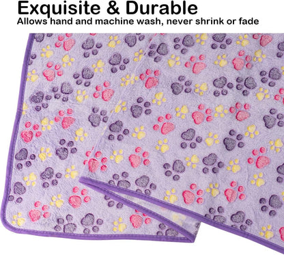 1 Pack 3 Dog Blankets, Soft Fluffy Fleece Pet Blanket Warm Sleep Mat Paw Print Design Puppy Kitten Throw Blanket Doggy Mat, Blanket for Dogs