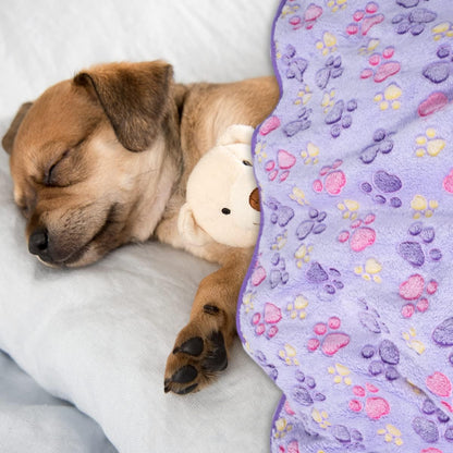 1 Pack 3 Dog Blankets, Soft Fluffy Fleece Pet Blanket Warm Sleep Mat Paw Print Design Puppy Kitten Throw Blanket Doggy Mat, Blanket for Dogs