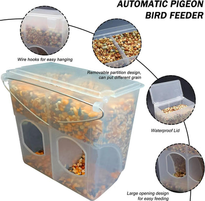 Automatic Pigeon Bird Feeder Water, Plastic Feeder Water Dispenser Drinkers for Cage, No Mess Hanging Parrot Food Feeding, Cage Accessories for Parakeet Quail Bird Chicken (2 Hole - Iron Wire)