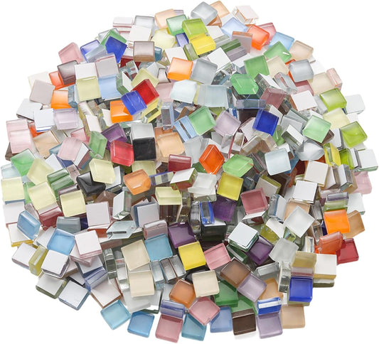 1.1LB (600pcs) Glass Mosaic Tiles,10mm Colorful Square Mosaic Glass Pieces | for Crafts Bulk Mosaics Tiles Supplies Handmade DIY Art Craft Projects for Home Decoration, Mixed Color