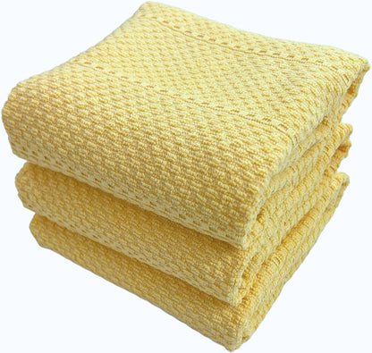 Light Butter Yellow Kitchen Hand Dish Towels: Oversized 28" x 18",100% Cotton Cloth Soft Cleaning Drying Absorbent Textured Design, Set of 3 Multipurpose for Everyday Use (Pale Yellow)