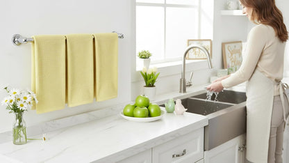 Light Butter Yellow Kitchen Hand Dish Towels: Oversized 28" x 18",100% Cotton Cloth Soft Cleaning Drying Absorbent Textured Design, Set of 3 Multipurpose for Everyday Use (Pale Yellow)