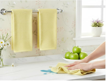Light Butter Yellow Kitchen Hand Dish Towels: Oversized 28" x 18",100% Cotton Cloth Soft Cleaning Drying Absorbent Textured Design, Set of 3 Multipurpose for Everyday Use (Pale Yellow)