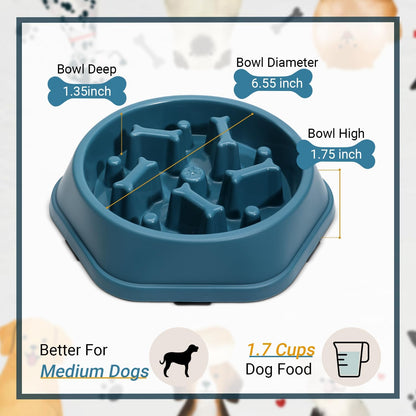 2 Pack Slow Feeder Dog Bowls, Anti-Choking Puzzle Dog Food Bowls for Slower Eating, Personalized Dog Bowls for Medium Dogs and Cats, Prevents Overeating, Puppy Training (Blue+Yellow)