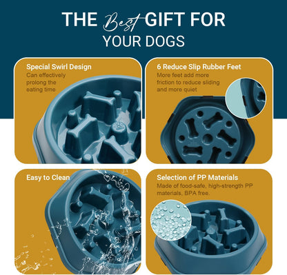 2 Pack Slow Feeder Dog Bowls, Anti-Choking Puzzle Dog Food Bowls for Slower Eating, Personalized Dog Bowls for Medium Dogs and Cats, Prevents Overeating, Puppy Training (Blue+Yellow)