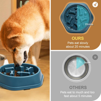 2 Pack Slow Feeder Dog Bowls, Anti-Choking Puzzle Dog Food Bowls for Slower Eating, Personalized Dog Bowls for Medium Dogs and Cats, Prevents Overeating, Puppy Training (Blue+Yellow)