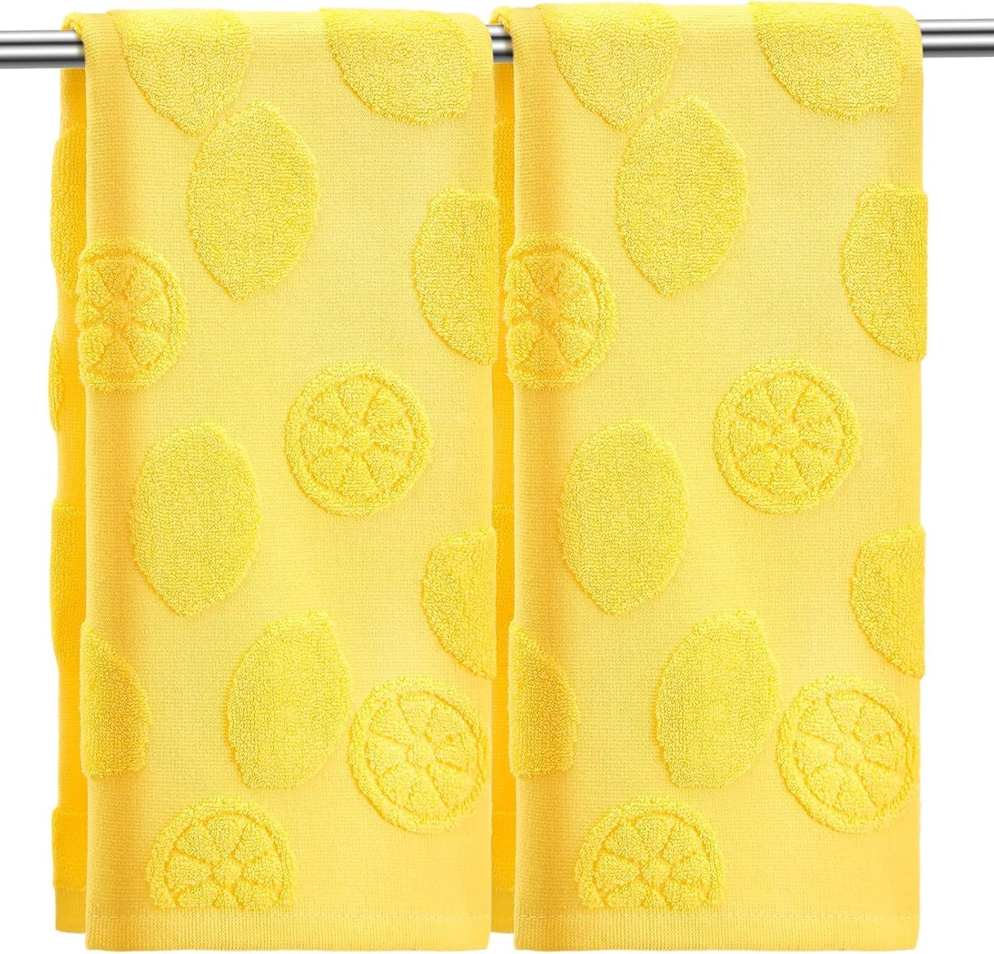 2 Pcs Lemon Hand Towels for Bathroom 100% Cotton Jacquard Weave Bath Towel Set Soft Absorbent Dish Washcloth for Bathroom Kitchen Tropical Theme Gifts 13.8 x 29.5 Inch (Lemon Yellow)
