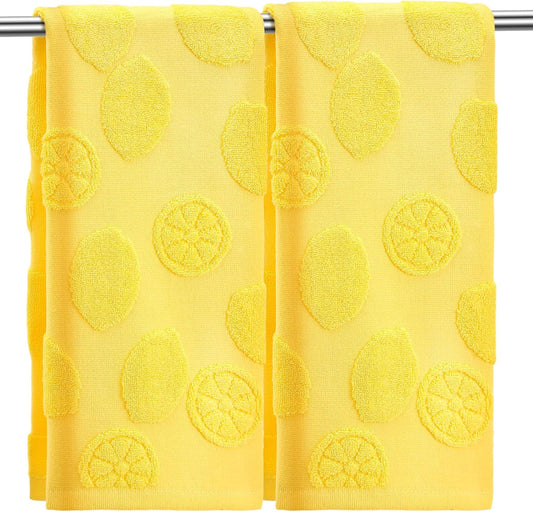 2 Pcs Lemon Hand Towels for Bathroom 100% Cotton Jacquard Weave Bath Towel Set Soft Absorbent Dish Washcloth for Bathroom Kitchen Tropical Theme Gifts 13.8 x 29.5 Inch (Lemon Yellow)