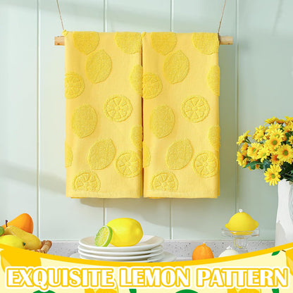 2 Pcs Lemon Hand Towels for Bathroom 100% Cotton Jacquard Weave Bath Towel Set Soft Absorbent Dish Washcloth for Bathroom Kitchen Tropical Theme Gifts 13.8 x 29.5 Inch (Lemon Yellow)