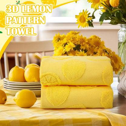 2 Pcs Lemon Hand Towels for Bathroom 100% Cotton Jacquard Weave Bath Towel Set Soft Absorbent Dish Washcloth for Bathroom Kitchen Tropical Theme Gifts 13.8 x 29.5 Inch (Lemon Yellow)