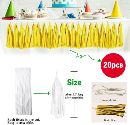 Light Yellow Tissue Paper Tassels Garland Banner for Party Birthday Wedding Decoration Baby Shower Table Decor Balloon (20 Pcs)