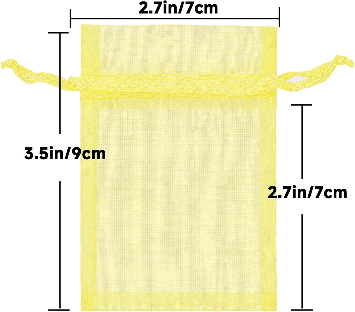 50Pcs Lemon Yellow Organza Bag 2.7x3.5 In Sheer Jewelry Mesh Pouch | Small Party Favor Drawstring Pouch for Wedding,Birthday,Baby Shower,DIY Craft