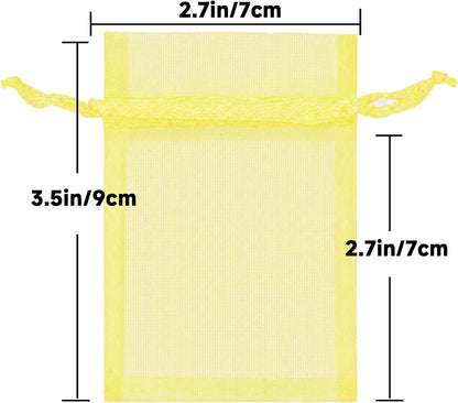 50Pcs Lemon Yellow Organza Bag 2.7x3.5 In Sheer Jewelry Mesh Pouch | Small Party Favor Drawstring Pouch for Wedding,Birthday,Baby Shower,DIY Craft
