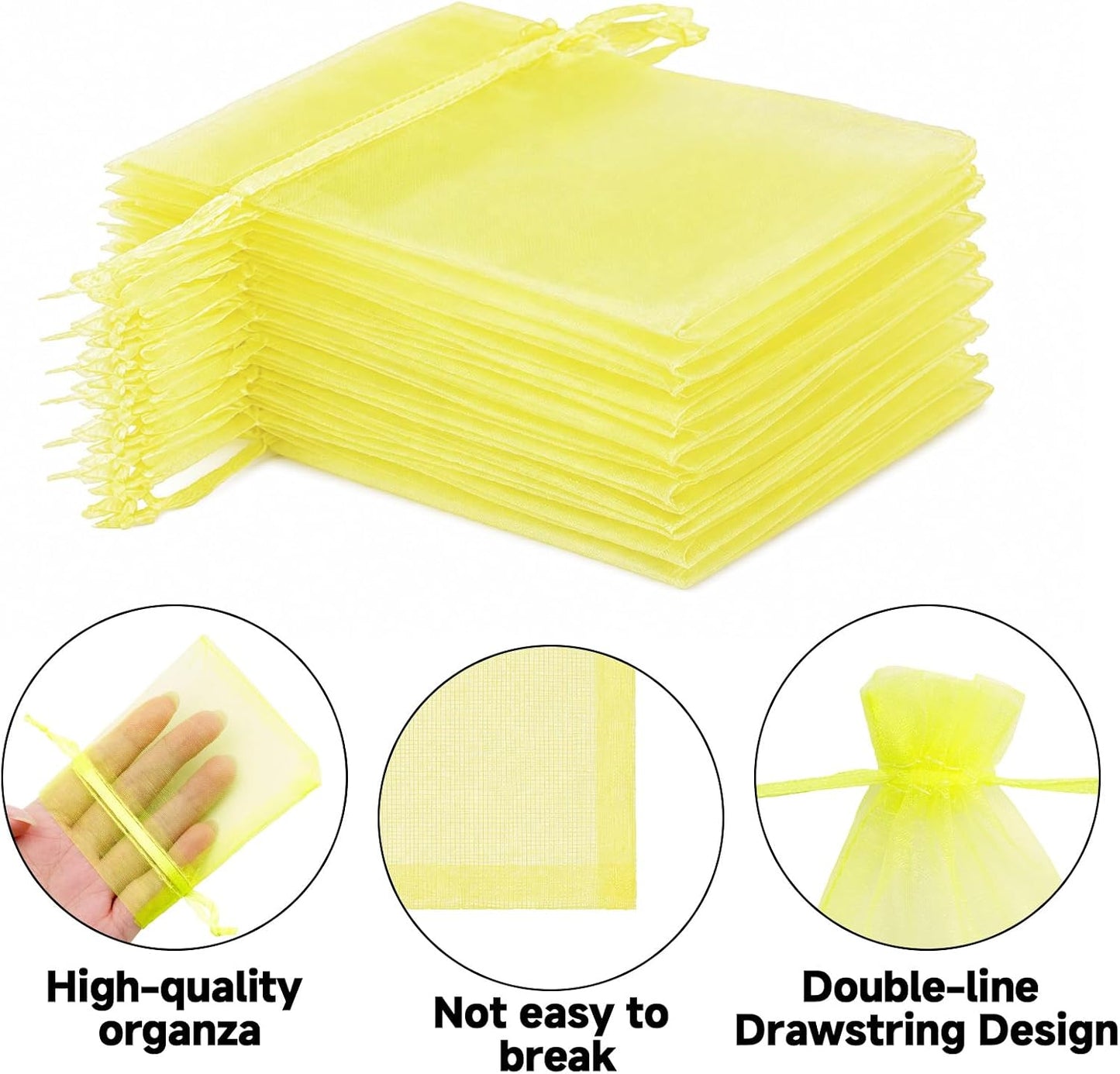 50Pcs Lemon Yellow Organza Bag 2.7x3.5 In Sheer Jewelry Mesh Pouch | Small Party Favor Drawstring Pouch for Wedding,Birthday,Baby Shower,DIY Craft