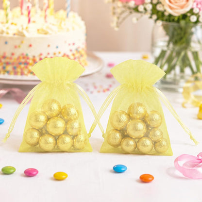 50Pcs Lemon Yellow Organza Bag 2.7x3.5 In Sheer Jewelry Mesh Pouch | Small Party Favor Drawstring Pouch for Wedding,Birthday,Baby Shower,DIY Craft