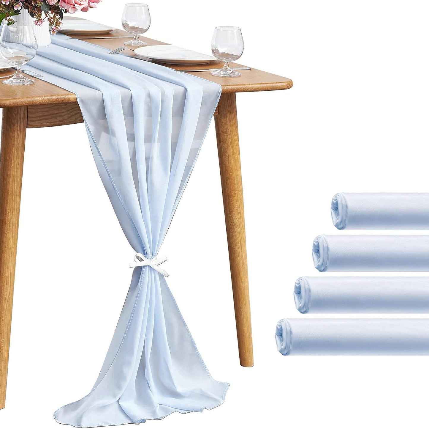 5 Pack 10Ft Light Yellow Chiffon Table Runner Sheer 29x120 Inch for Romantic Wedding Decor Bridal & Baby Shower Birthday Rustic Party Decoration