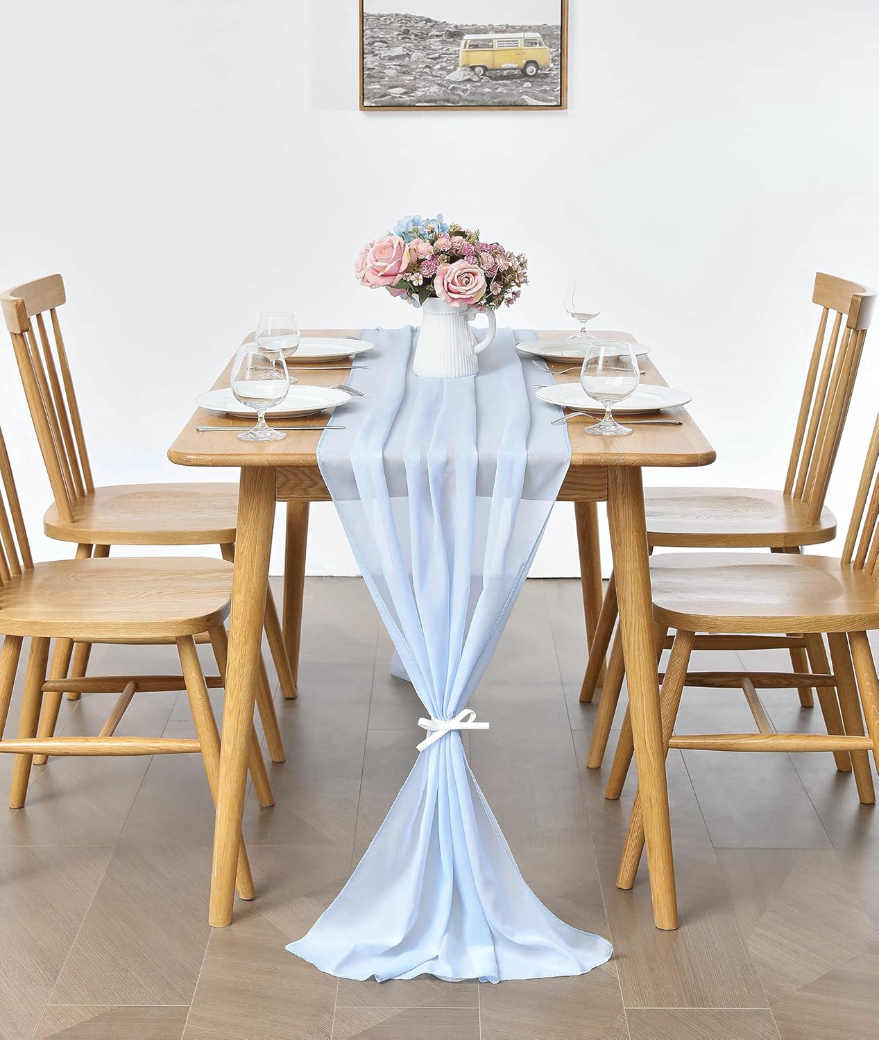 5 Pack 10Ft Light Yellow Chiffon Table Runner Sheer 29x120 Inch for Romantic Wedding Decor Bridal & Baby Shower Birthday Rustic Party Decoration