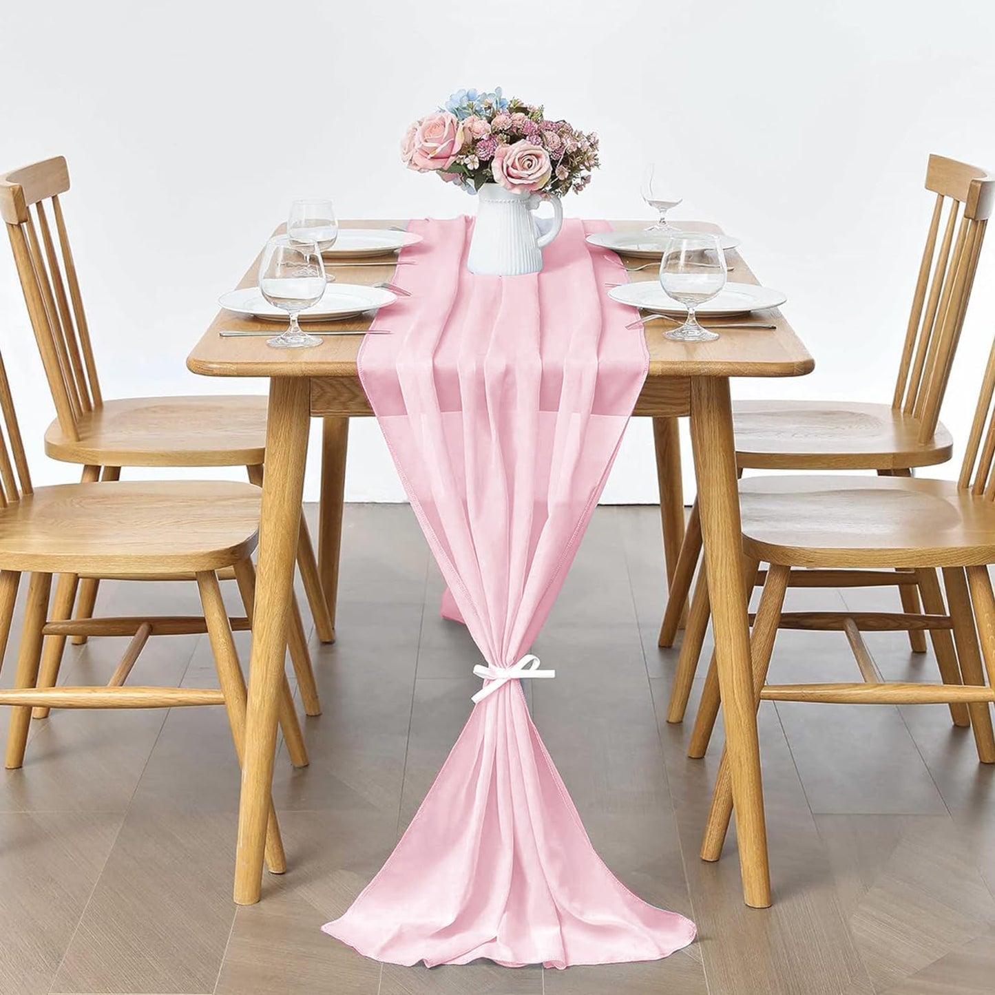 5 Pack 10Ft Light Yellow Chiffon Table Runner Sheer 29x120 Inch for Romantic Wedding Decor Bridal & Baby Shower Birthday Rustic Party Decoration