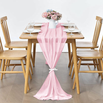 5 Pack 10Ft Light Yellow Chiffon Table Runner Sheer 29x120 Inch for Romantic Wedding Decor Bridal & Baby Shower Birthday Rustic Party Decoration