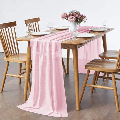 5 Pack 10Ft Light Yellow Chiffon Table Runner Sheer 29x120 Inch for Romantic Wedding Decor Bridal & Baby Shower Birthday Rustic Party Decoration