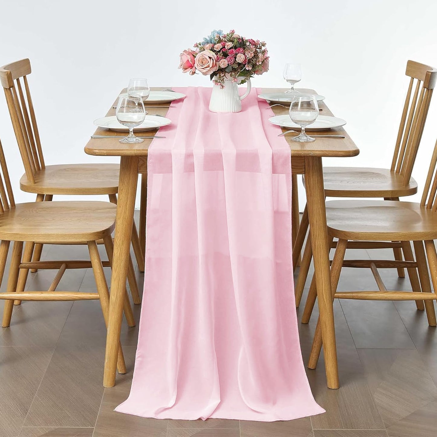 5 Pack 10Ft Light Yellow Chiffon Table Runner Sheer 29x120 Inch for Romantic Wedding Decor Bridal & Baby Shower Birthday Rustic Party Decoration