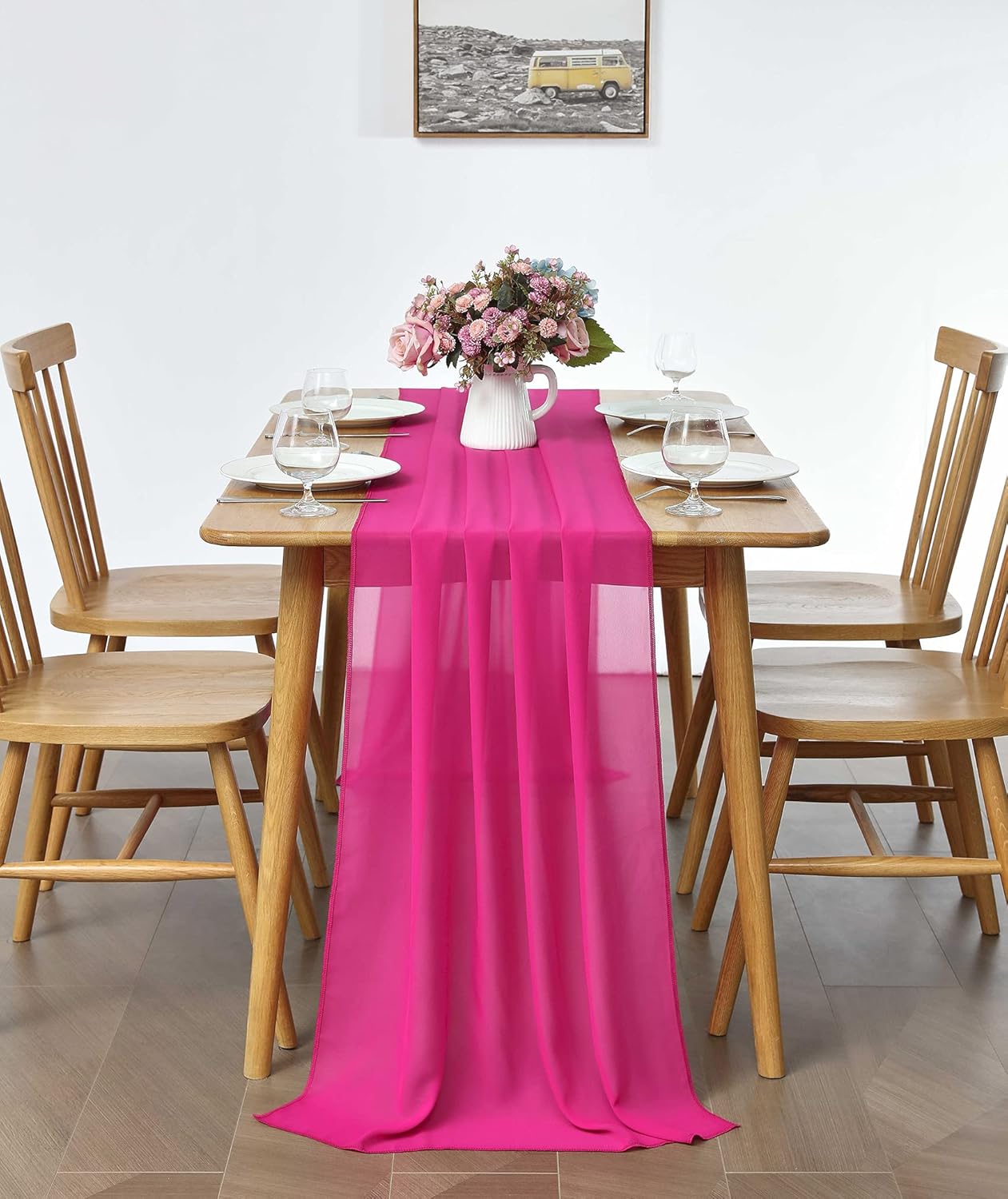5 Pack 10Ft Light Yellow Chiffon Table Runner Sheer 29x120 Inch for Romantic Wedding Decor Bridal & Baby Shower Birthday Rustic Party Decoration