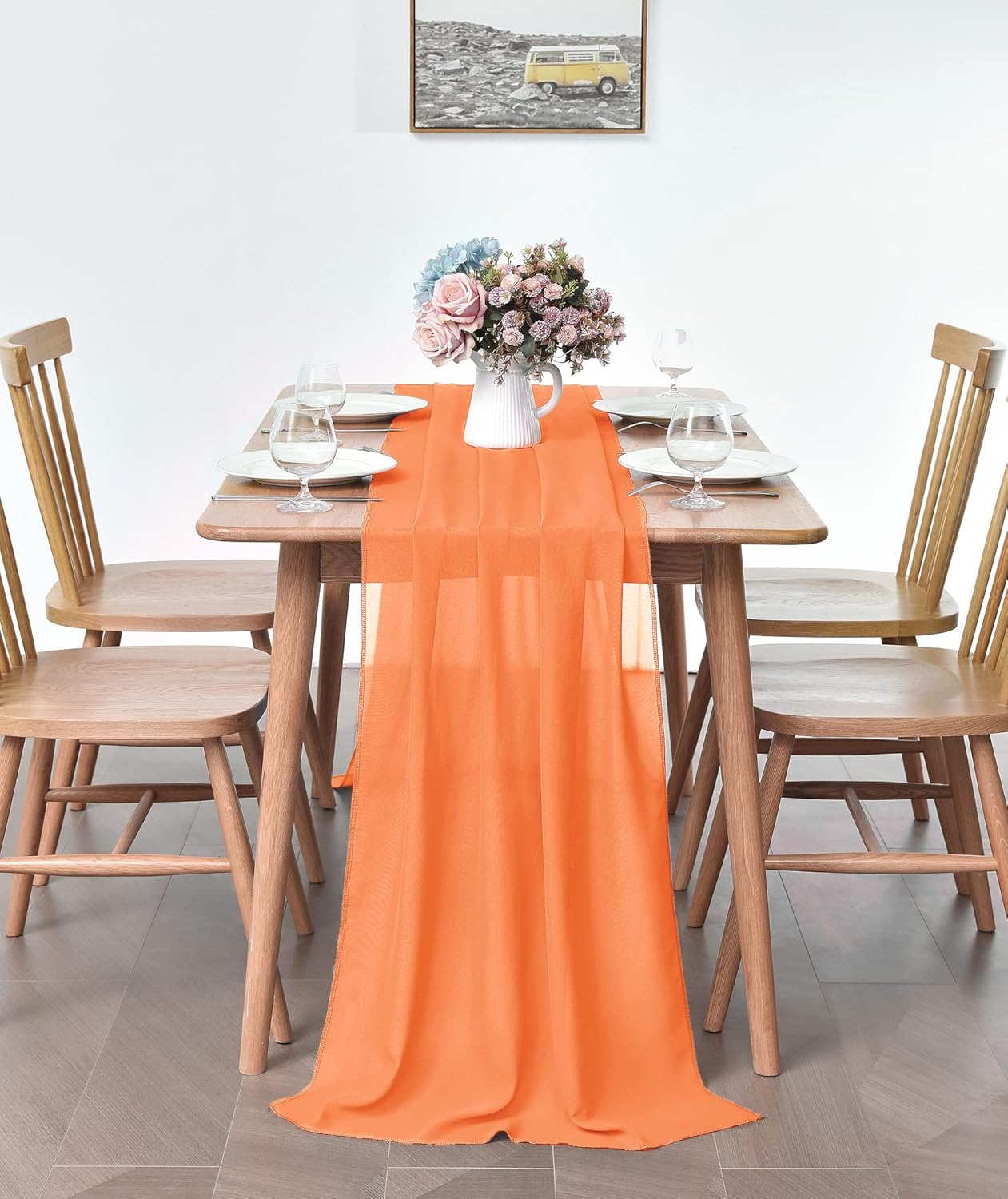 5 Pack 10Ft Light Yellow Chiffon Table Runner Sheer 29x120 Inch for Romantic Wedding Decor Bridal & Baby Shower Birthday Rustic Party Decoration
