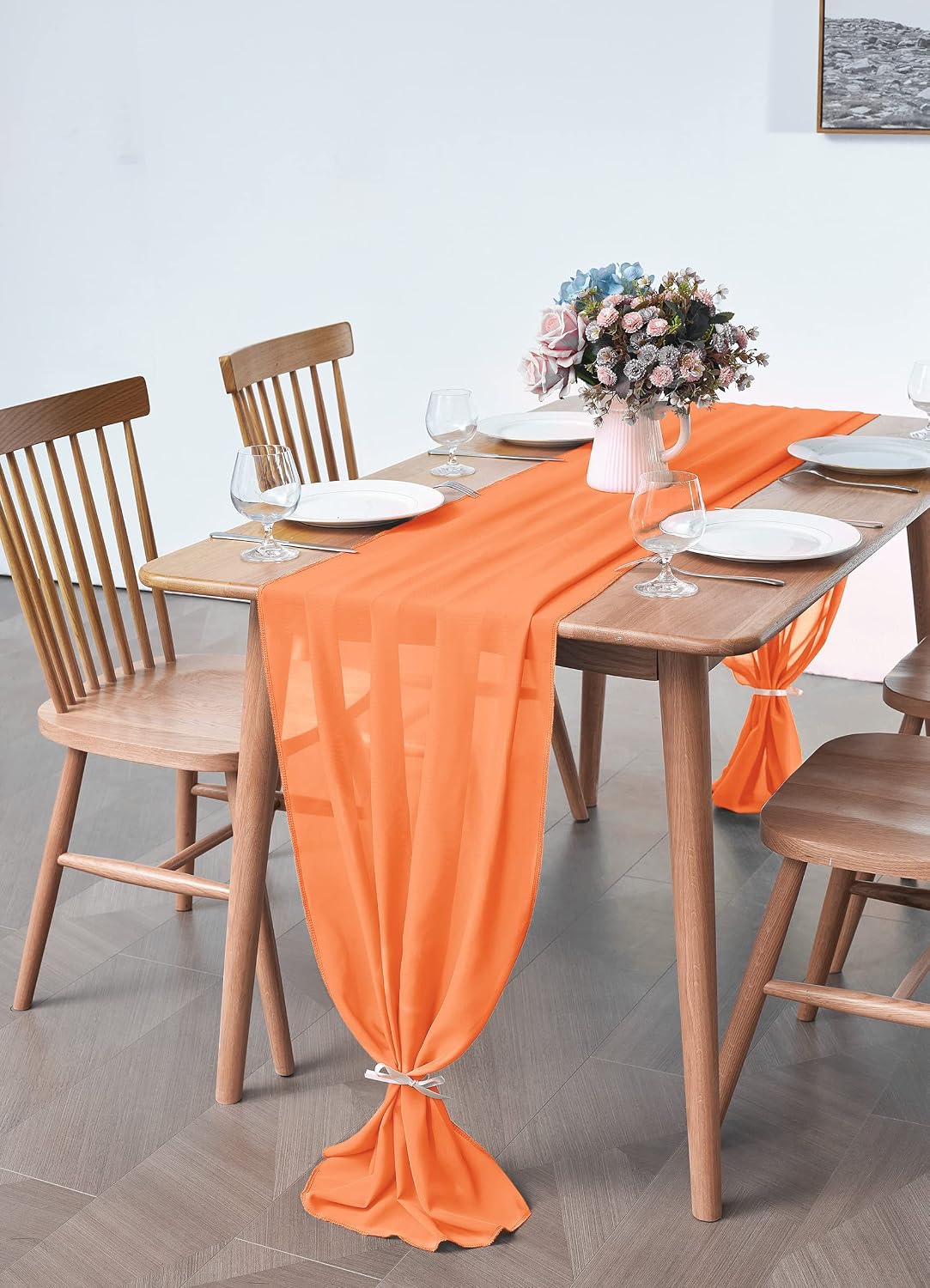 5 Pack 10Ft Light Yellow Chiffon Table Runner Sheer 29x120 Inch for Romantic Wedding Decor Bridal & Baby Shower Birthday Rustic Party Decoration