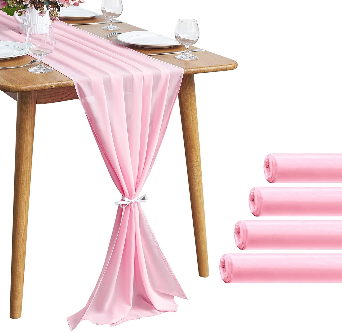 5 Pack 10Ft Light Yellow Chiffon Table Runner Sheer 29x120 Inch for Romantic Wedding Decor Bridal & Baby Shower Birthday Rustic Party Decoration
