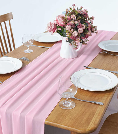 5 Pack 10Ft Light Yellow Chiffon Table Runner Sheer 29x120 Inch for Romantic Wedding Decor Bridal & Baby Shower Birthday Rustic Party Decoration
