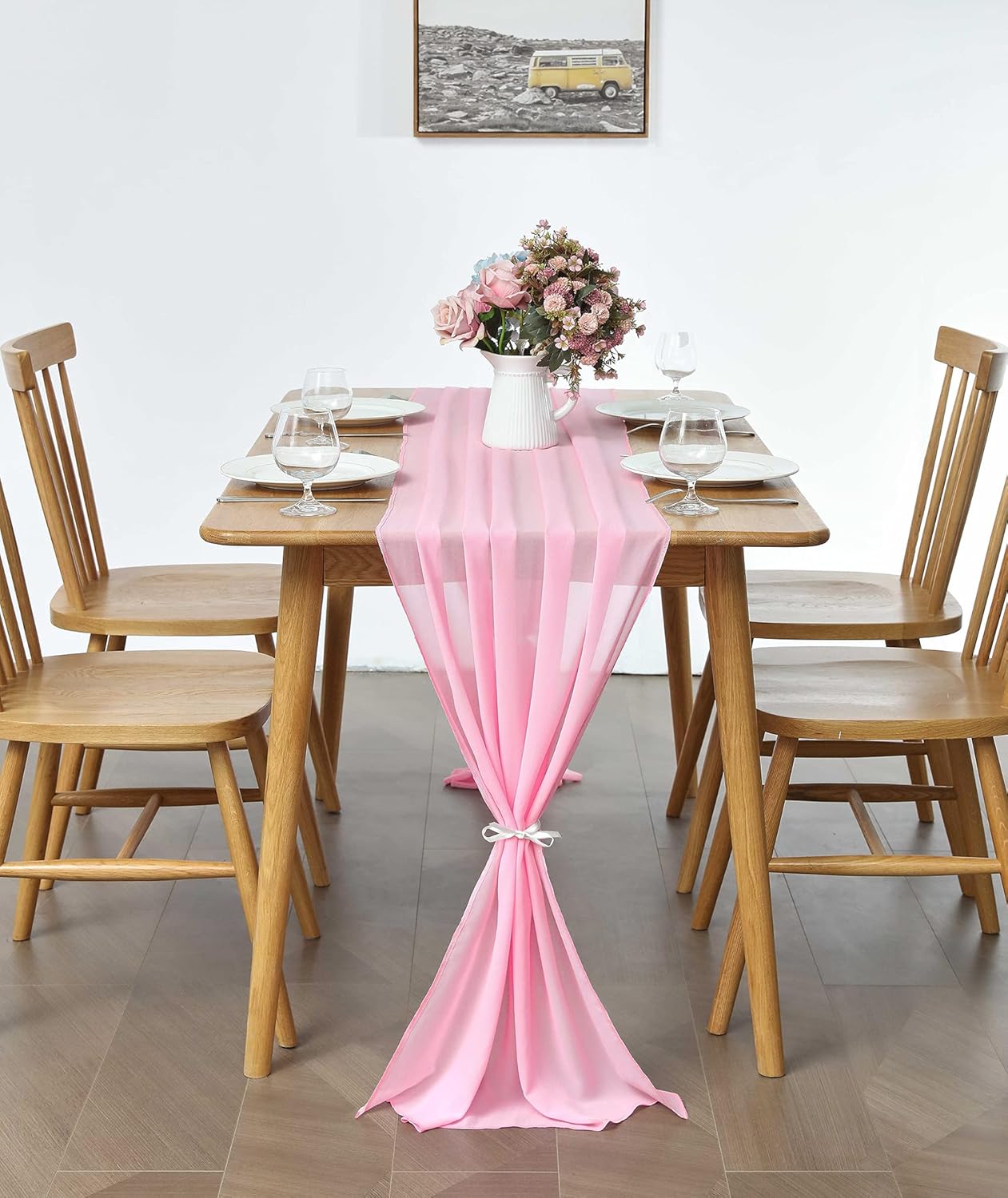 5 Pack 10Ft Light Yellow Chiffon Table Runner Sheer 29x120 Inch for Romantic Wedding Decor Bridal & Baby Shower Birthday Rustic Party Decoration