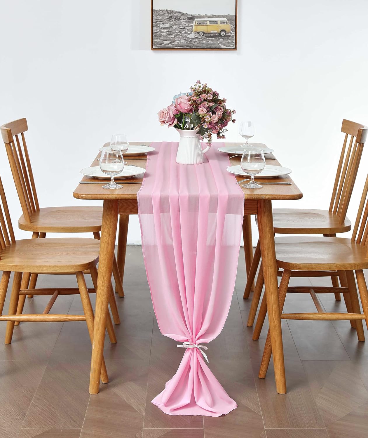 5 Pack 10Ft Light Yellow Chiffon Table Runner Sheer 29x120 Inch for Romantic Wedding Decor Bridal & Baby Shower Birthday Rustic Party Decoration