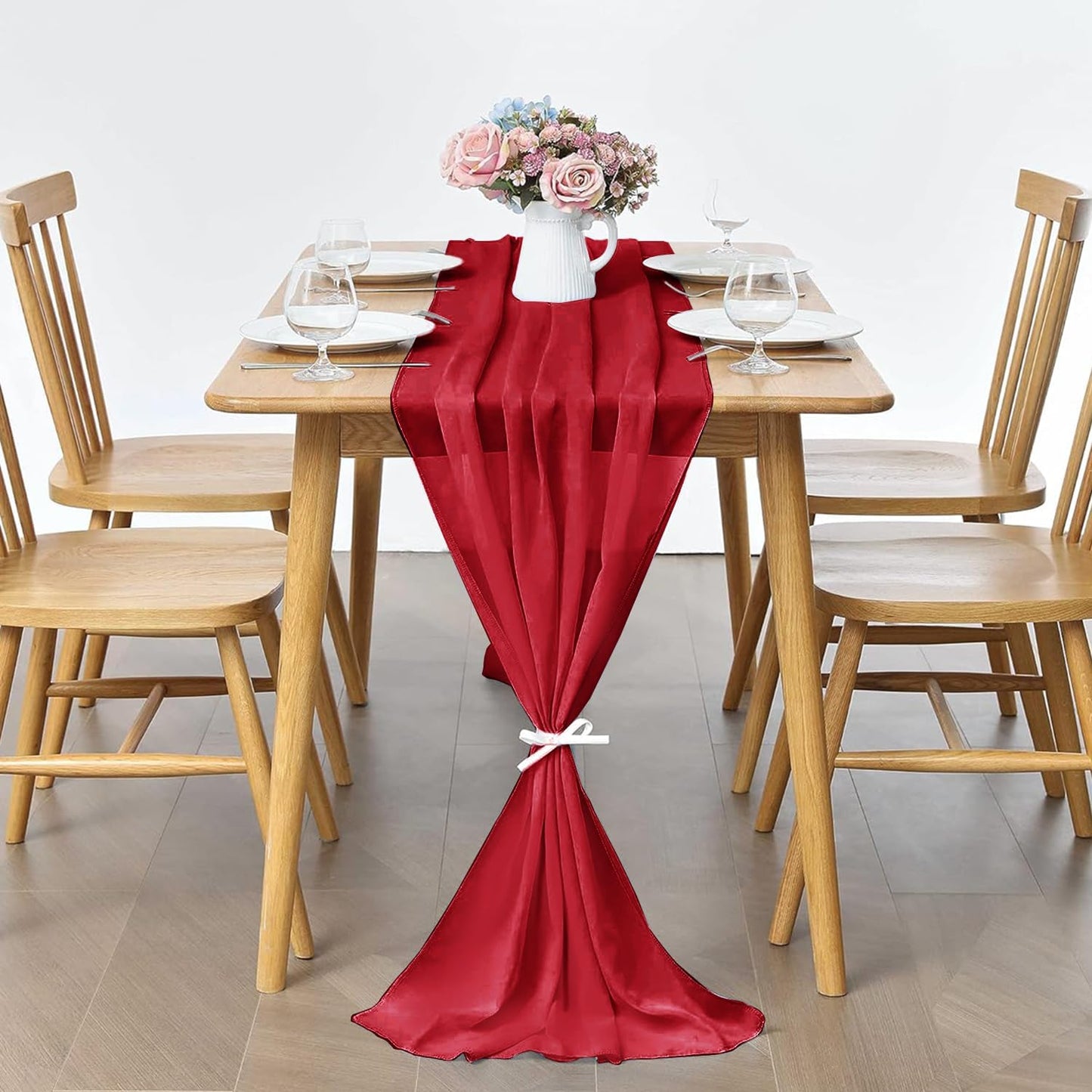 5 Pack 10Ft Light Yellow Chiffon Table Runner Sheer 29x120 Inch for Romantic Wedding Decor Bridal & Baby Shower Birthday Rustic Party Decoration