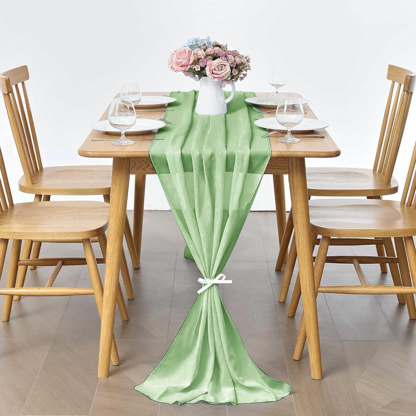 5 Pack 10Ft Light Yellow Chiffon Table Runner Sheer 29x120 Inch for Romantic Wedding Decor Bridal & Baby Shower Birthday Rustic Party Decoration