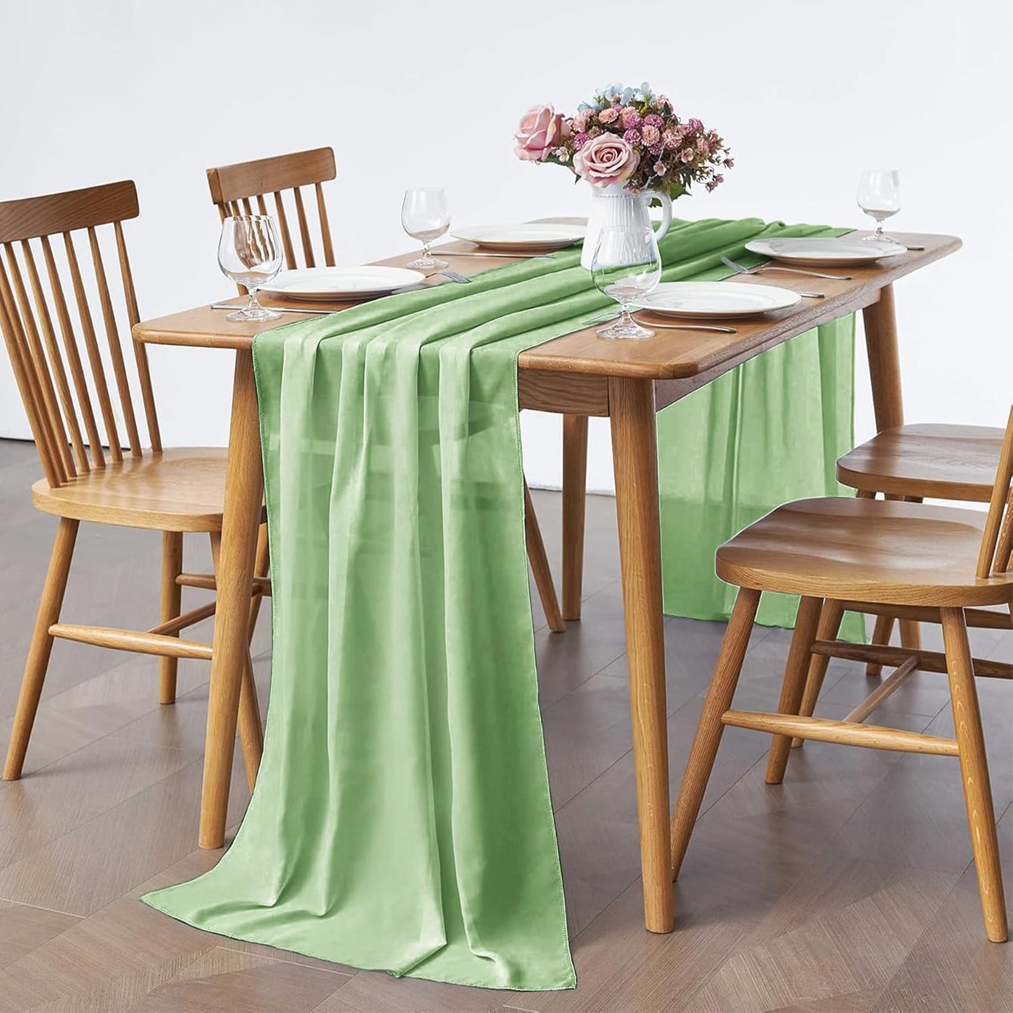 5 Pack 10Ft Light Yellow Chiffon Table Runner Sheer 29x120 Inch for Romantic Wedding Decor Bridal & Baby Shower Birthday Rustic Party Decoration