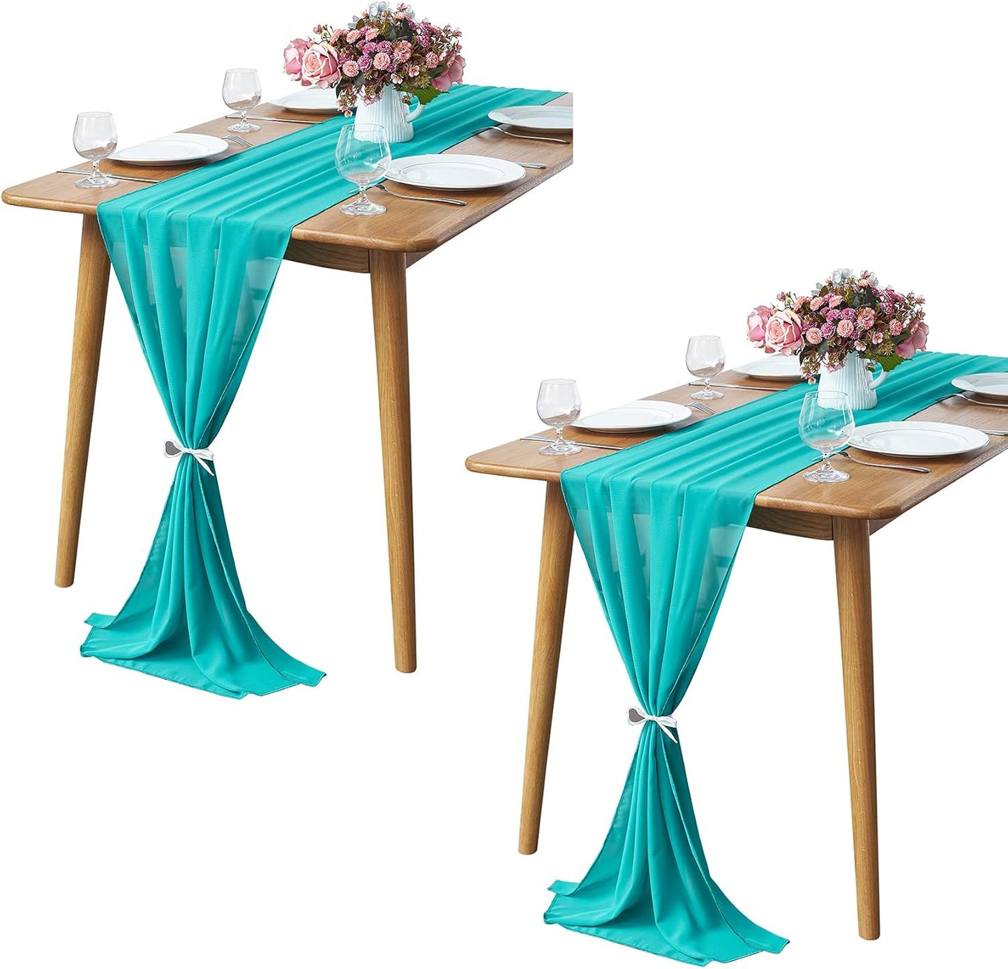 5 Pack 10Ft Light Yellow Chiffon Table Runner Sheer 29x120 Inch for Romantic Wedding Decor Bridal & Baby Shower Birthday Rustic Party Decoration