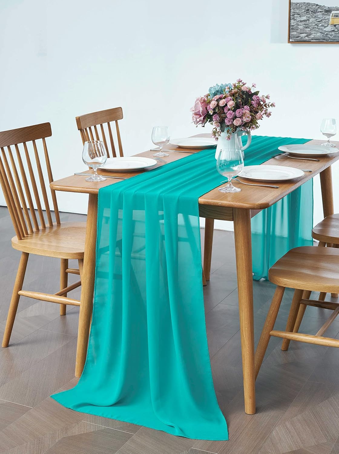 5 Pack 10Ft Light Yellow Chiffon Table Runner Sheer 29x120 Inch for Romantic Wedding Decor Bridal & Baby Shower Birthday Rustic Party Decoration