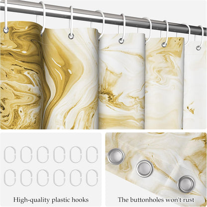 Yellow Marble Shower Curtain, Waterproof Shower Curtain for Bathroom Modern Abstract Art Faux Stone Pattern Bathroom Bathtub Home Decor with Hooks, Machine Washable, 65x72 Inch