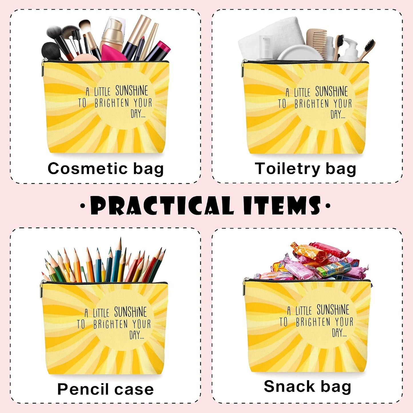Yellow Sunshine Inspirational Makeup Bag Cosmetic Bag, Birthday Christmas Summer Gifts For Women Mom Friends Sister Wife Grandma Daughter Teacher Coworker. (001)