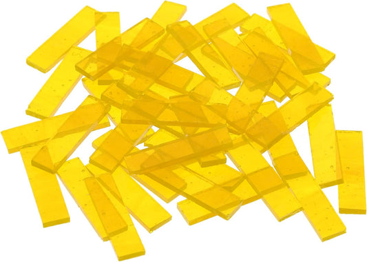 Rectangular Mosaic Tiles Stained Glass Strips, 1.57" x 0.4" Transparent Yellow Glass Pieces 300g/10.58 oz Mosaic Tile Making Supplies for DIY Handmade Crafts and Home Decoration