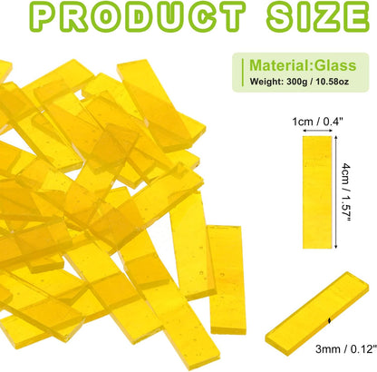Rectangular Mosaic Tiles Stained Glass Strips, 1.57" x 0.4" Transparent Yellow Glass Pieces 300g/10.58 oz Mosaic Tile Making Supplies for DIY Handmade Crafts and Home Decoration