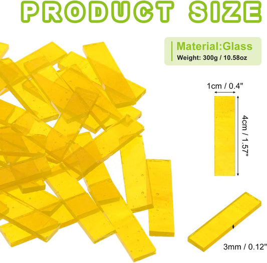 Rectangular Mosaic Tiles Stained Glass Strips, 1.57" x 0.4" Transparent Yellow Glass Pieces 300g/10.58 oz Mosaic Tile Making Supplies for DIY Handmade Crafts and Home Decoration